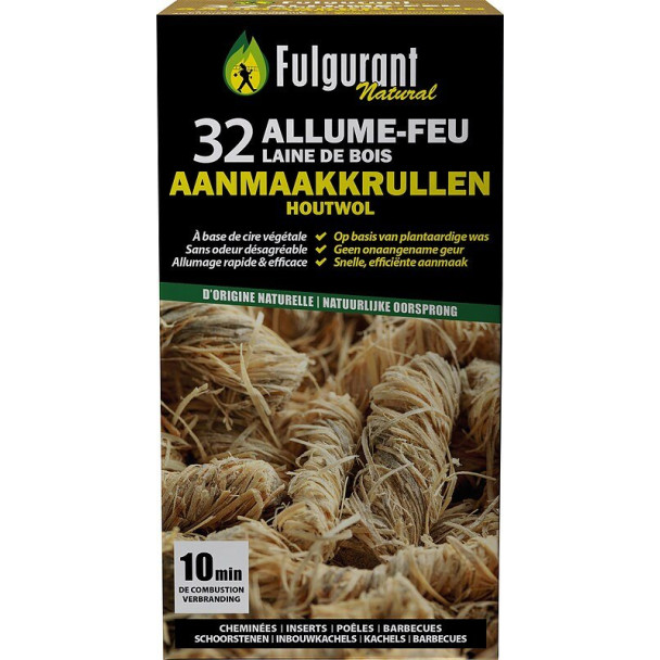 Allume feu en laine de bois 32 pièces